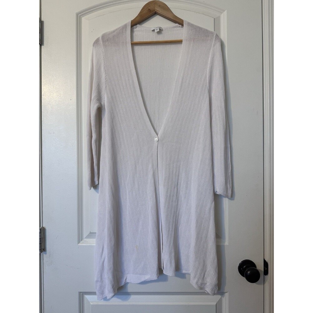 J. JILL Cardigan Sweater Tunic Duster Linen Blend Sheer White M Chain link knit